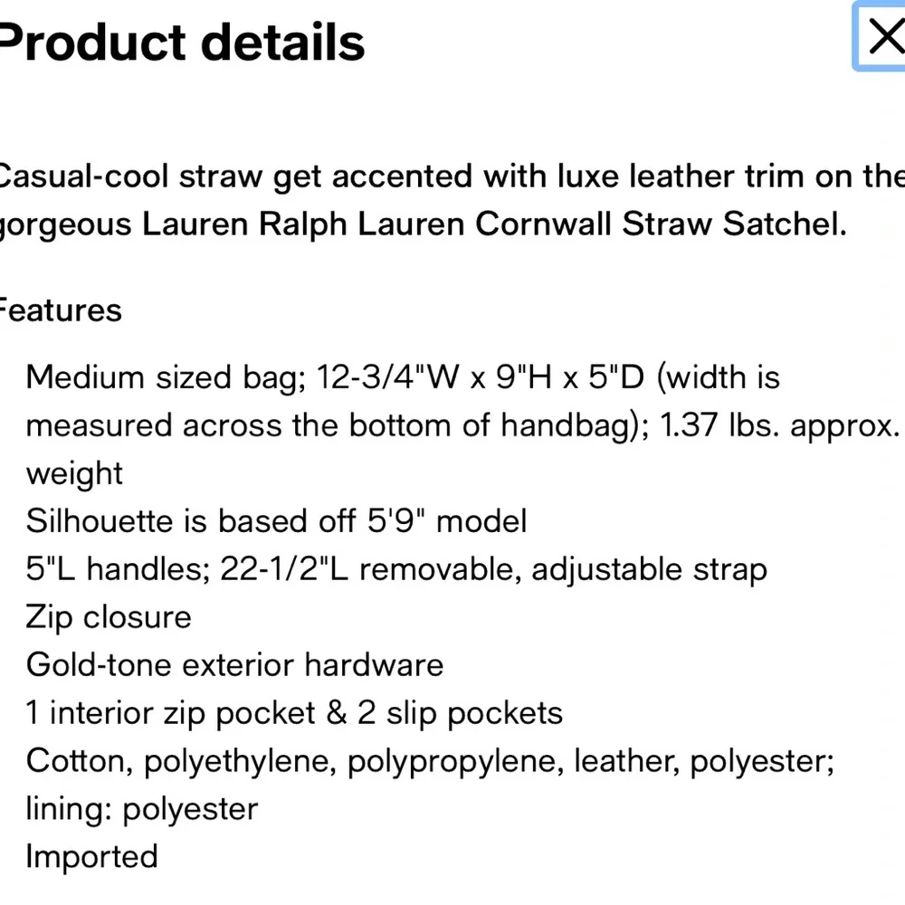 Lauren Ralph Lauren Cornwall Straw Satchel NEW! - Picture 8 of 8